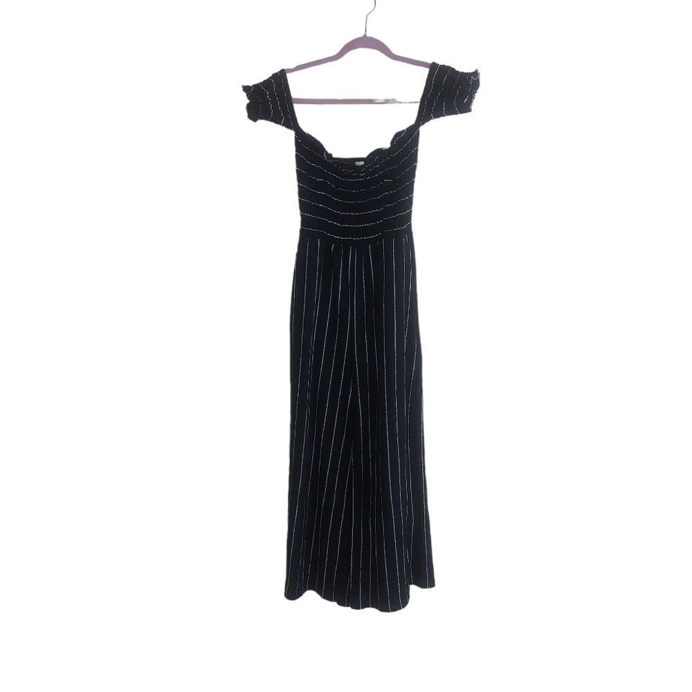 Altar'd State Off the Shoulder Cuff Sleeve Black/White Wide Leg Jumpsuit- size S